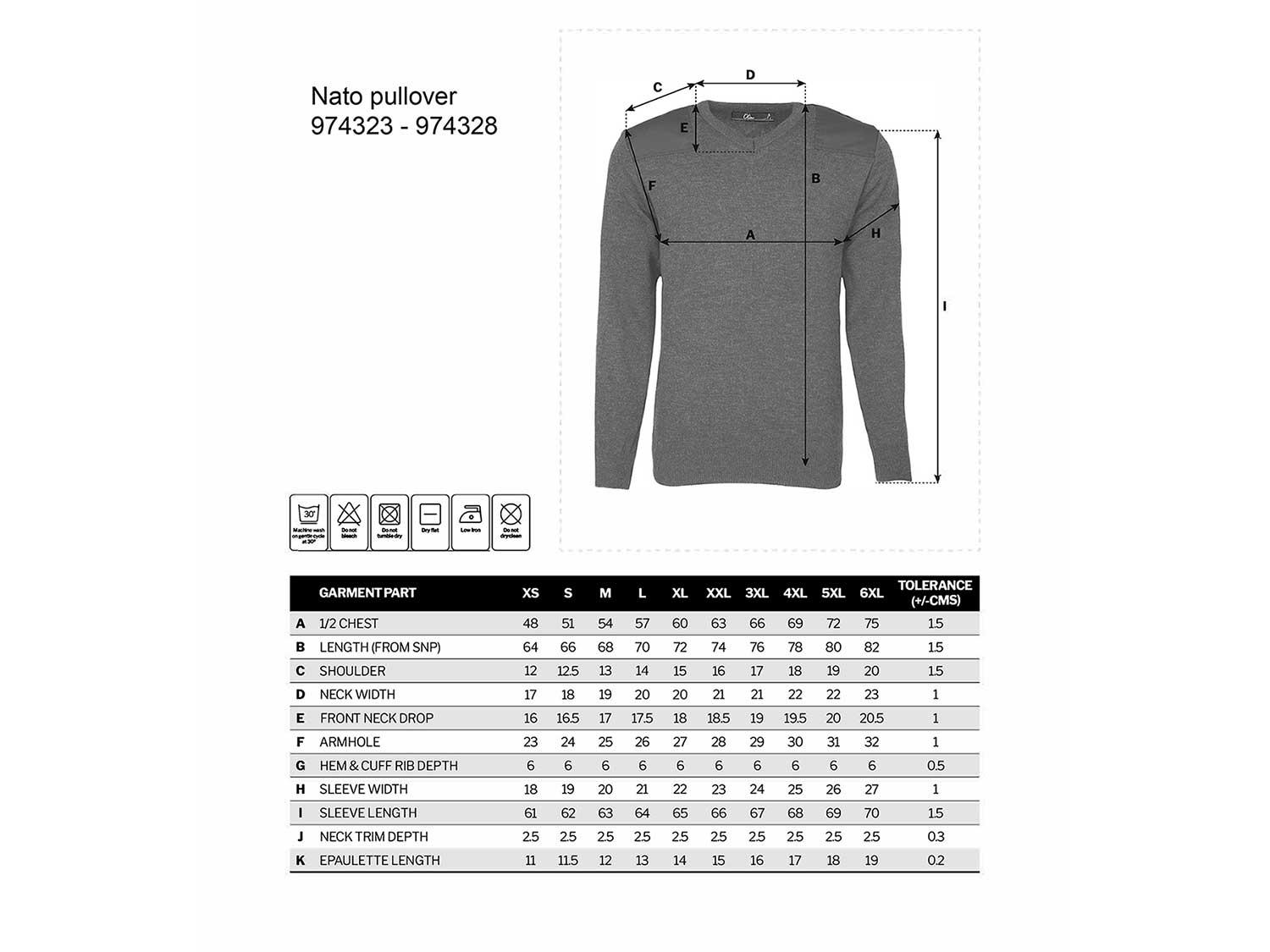 Size guide for Nato Pullover