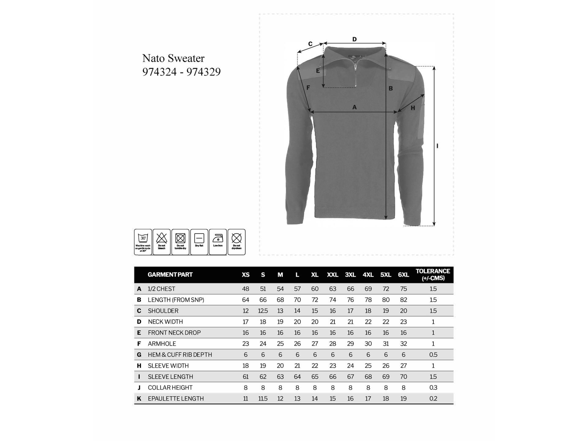 Size guide for Nato pullover for men