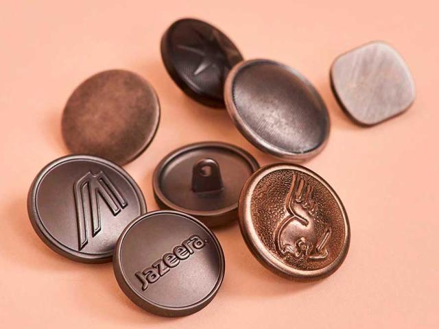 Gun metal logo buttons